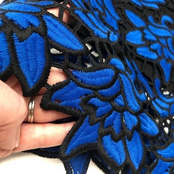 RARE Self-Portrait Cobalt Blue Floral Embroidered Lace Cocktail Mini Dress - Picture 12 of 16